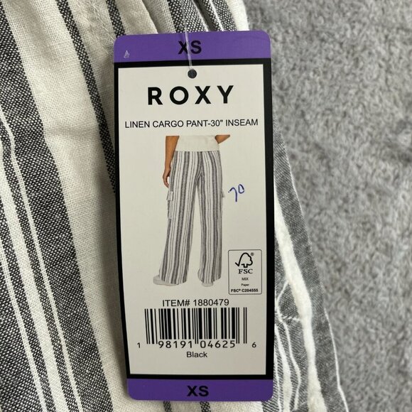 NEW Roxy Women's XS Linen Cargo Pants Black & White Striped 30" Inseam - Picture 8 of 10
